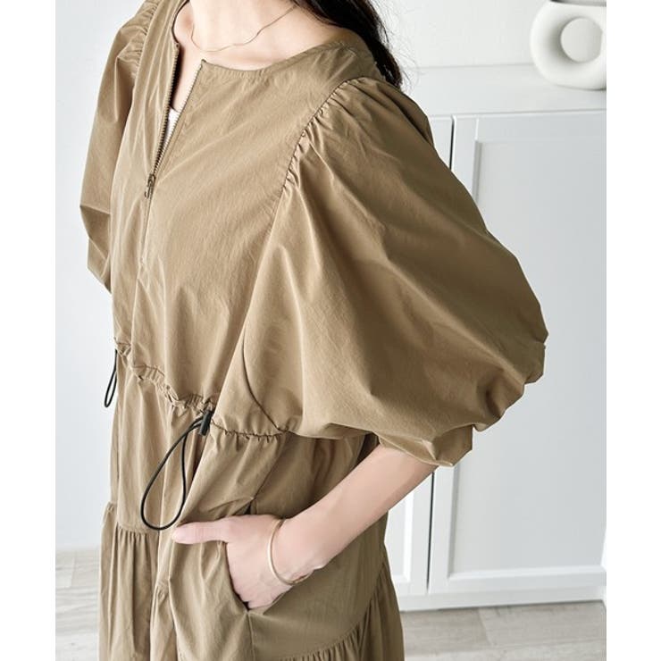 旬の素材&デザイン。大人の前後2way ハーフジップドロストティアードワンピース | Classical Elf  | 詳細画像16 