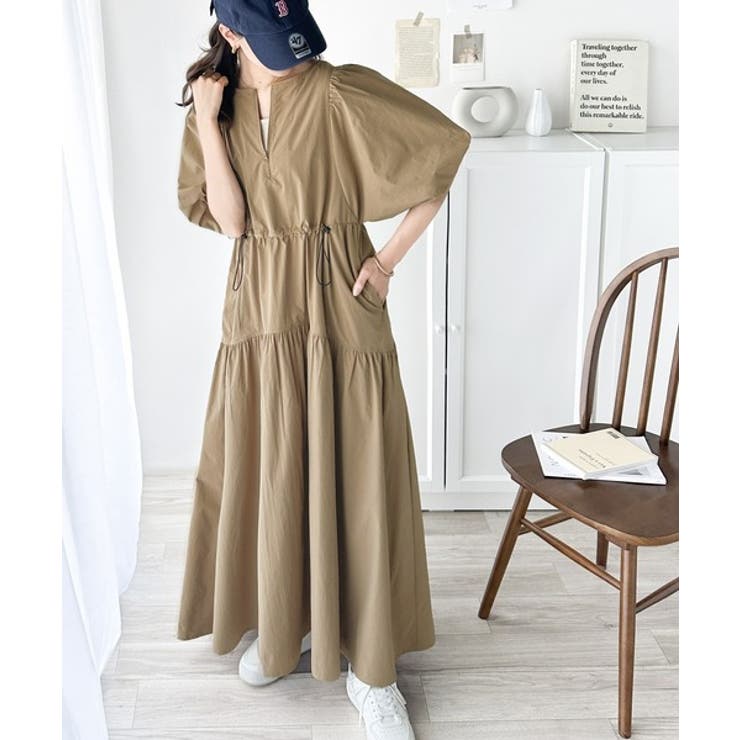 旬の素材&デザイン。大人の前後2way ハーフジップドロストティアードワンピース | Classical Elf  | 詳細画像6 