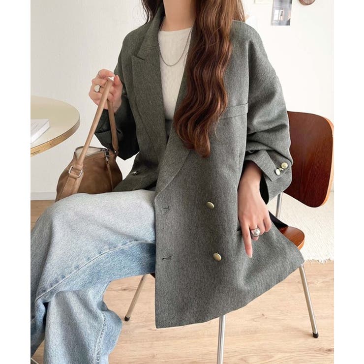 気軽に羽織れる大人のブレザー。サイドスリットオーバーサイズ ダブルジャケット | Classical Elf  | 詳細画像1 