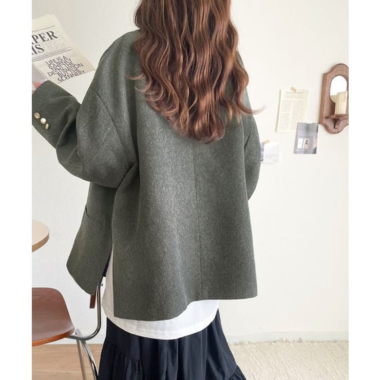 ファッチーズ/ダブルテーラードジャケット/スリット/切りっぱなし/レイヤード風 ファッチーズ☆ダブルテーラードジャケット/スリット/切りっ