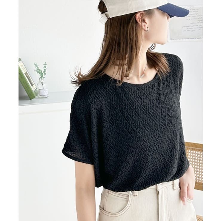 ブラック | 着映えトップス。シャーリングフレンチTシャツ | Classical Elf 