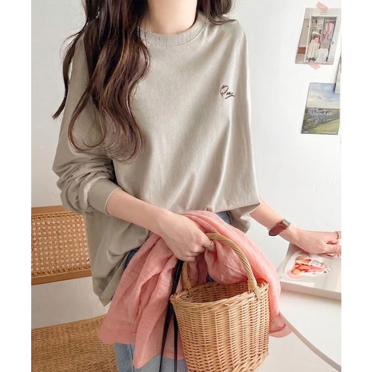 シンプルカジュアルを格上げ。綿100%ワンポイント胸刺繍シンプルロンTee | Classical Elf  | 詳細画像24 