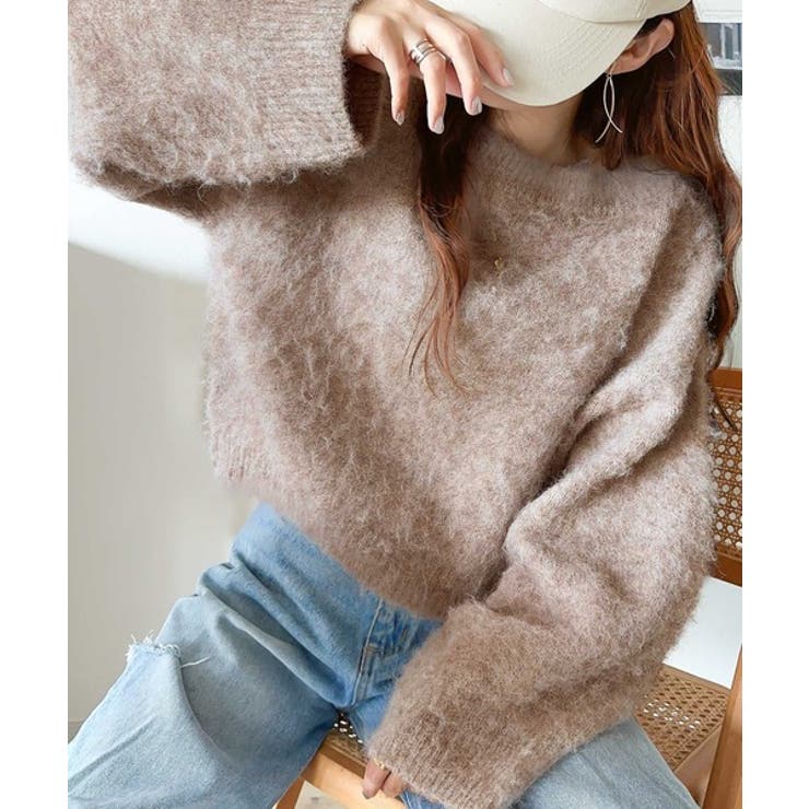 カジュアルに女性らしさをプラス。バルーンスリーブ短丈シャギーニットプルオーバー | Classical Elf  | 詳細画像5 