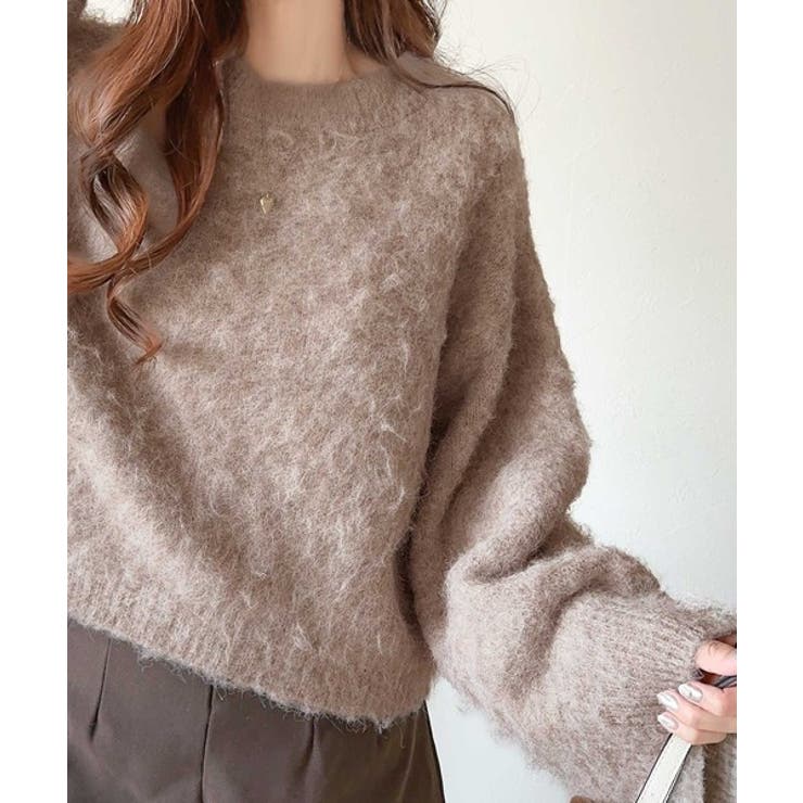 カジュアルに女性らしさをプラス。バルーンスリーブ短丈シャギーニットプルオーバー | Classical Elf  | 詳細画像7 