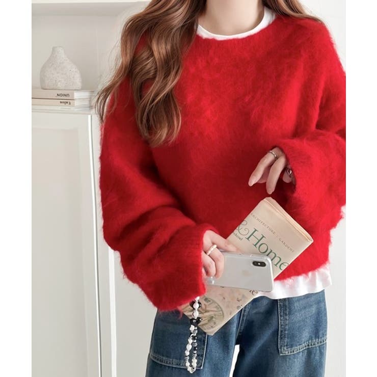 カジュアルに女性らしさをプラス。バルーンスリーブ短丈シャギーニットプルオーバー | Classical Elf  | 詳細画像15 