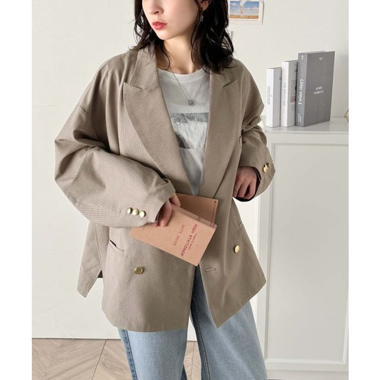 トレンドのオーバーサイズシルエット♪サッカー素材長袖ビッグジャケット(ダブル) | Classical Elf  | 詳細画像8 