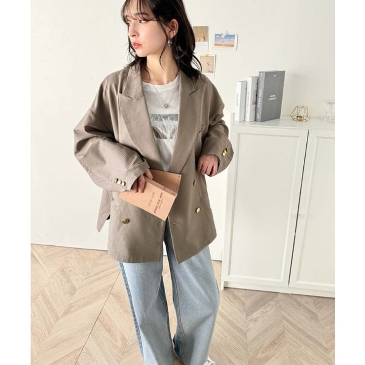 トレンドのオーバーサイズシルエット♪サッカー素材長袖ビッグジャケット(ダブル) | Classical Elf  | 詳細画像11 