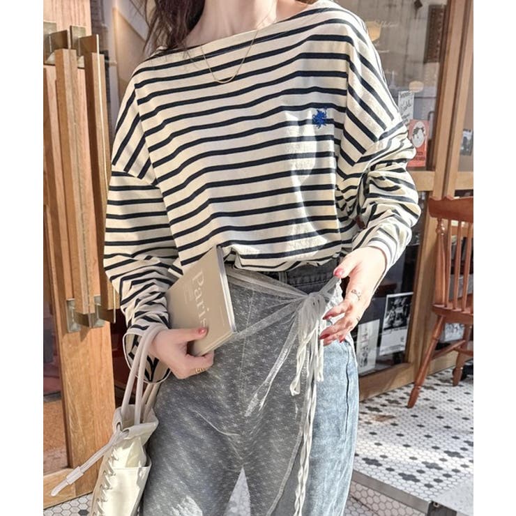 アイボリー×ネイビー | 快適な着心地と洗練されたデザインが魅力。オーガニックコットンパネル ボーダーTシ… | Classical Elf 