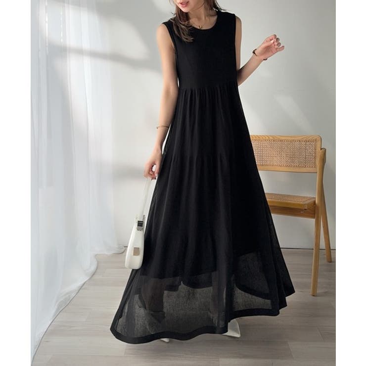 ブラック | ふんわり透け感で大人フェミニン。前後2WAY3段シアーティアードニットワンピース… | Classical Elf