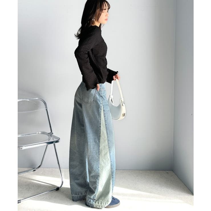 環境に優しいサステナブル素材。綿100%サイド切替ハイウエストワイドストレートデ… | Classical Elf  | 詳細画像12