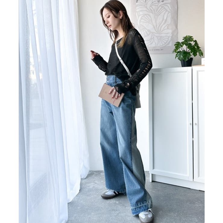 環境に優しいサステナブル素材。綿100%サイド切替ハイウエストワイドストレートデ… | Classical Elf  | 詳細画像19