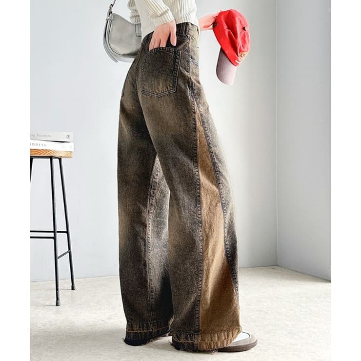 環境に優しいサステナブル素材。綿100%サイド切替ハイウエストワイドストレートデ… | Classical Elf  | 詳細画像22