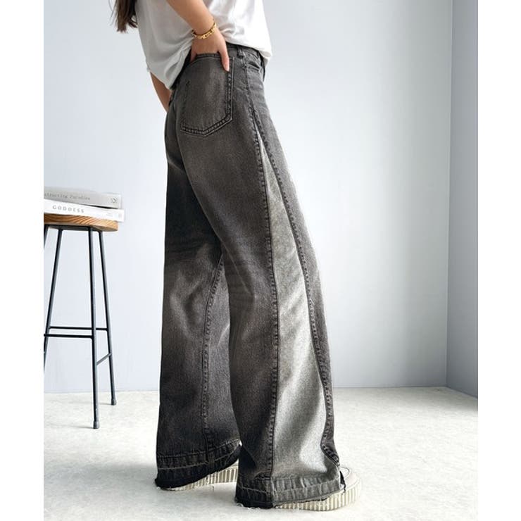 環境に優しいサステナブル素材。綿100%サイド切替ハイウエストワイドストレートデ… | Classical Elf  | 詳細画像2