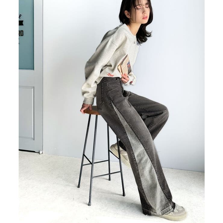 環境に優しいサステナブル素材。綿100%サイド切替ハイウエストワイドストレートデ… | Classical Elf  | 詳細画像3