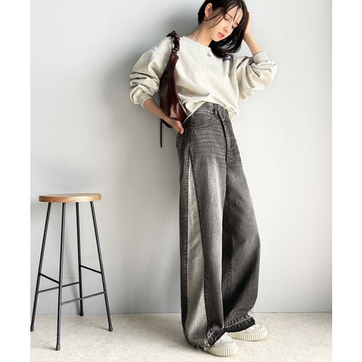 環境に優しいサステナブル素材。綿100%サイド切替ハイウエストワイドストレートデ… | Classical Elf  | 詳細画像4