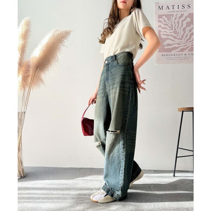 環境に優しいサステナブル素材。綿100％ウエストアシメワイドストレートダメージデ… | Classical Elf  | 詳細画像11 