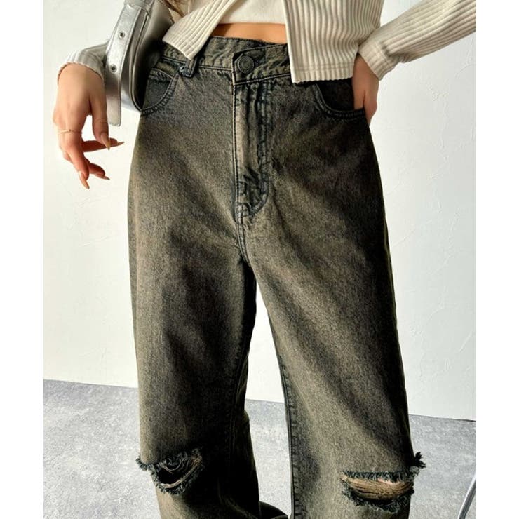 環境に優しいサステナブル素材。綿100％ウエストアシメワイドストレートダメージデ… | Classical Elf  | 詳細画像15 