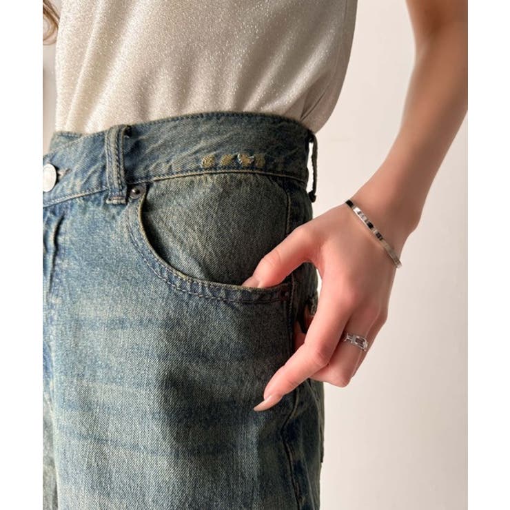 環境に優しいサステナブル素材。綿100％ウエストアシメワイドストレートダメージデ… | Classical Elf  | 詳細画像19 