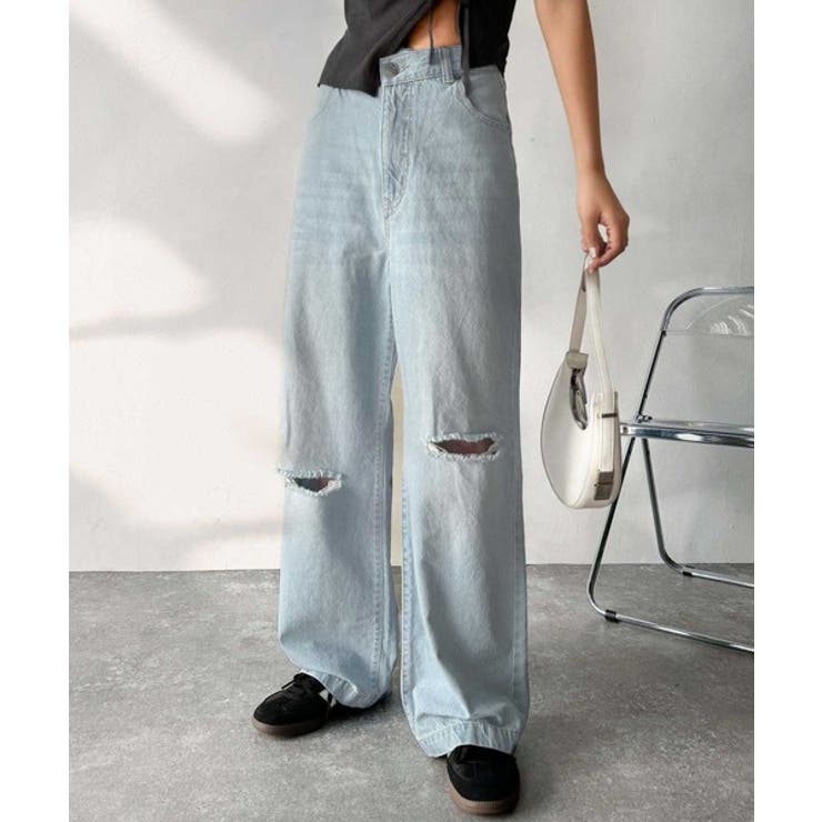 環境に優しいサステナブル素材。綿100％ウエストアシメワイドストレートダメージデ… | Classical Elf  | 詳細画像22 