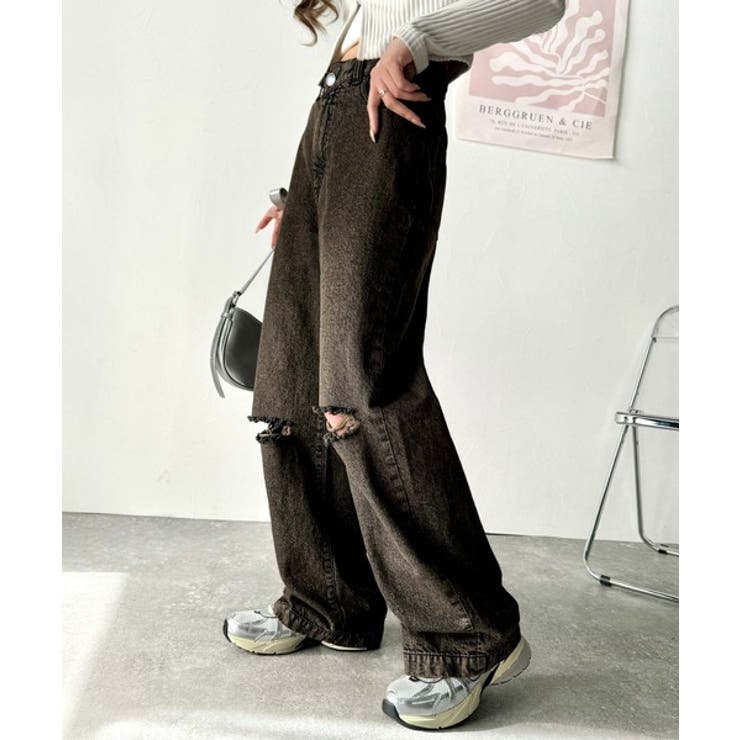 オレンジオーバーダイ | 環境に優しいサステナブル素材。綿100％ウエストアシメワイドストレートダメージデ… | Classical Elf 