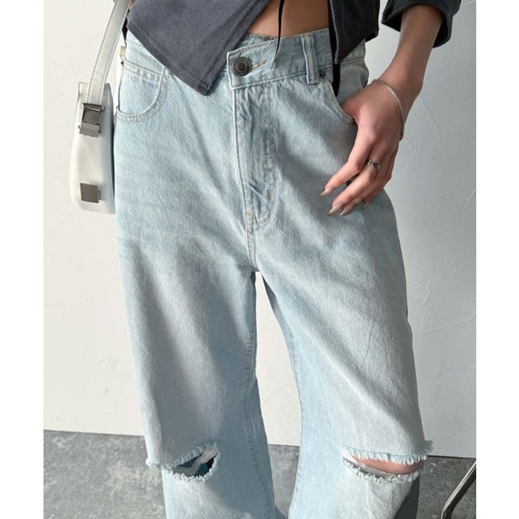 環境に優しいサステナブル素材。綿100％ウエストアシメワイドストレートダメージデ… | Classical Elf  | 詳細画像2 