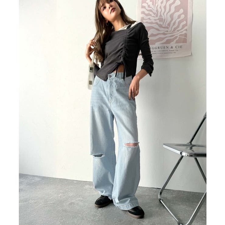環境に優しいサステナブル素材。綿100％ウエストアシメワイドストレートダメージデ… | Classical Elf  | 詳細画像5 