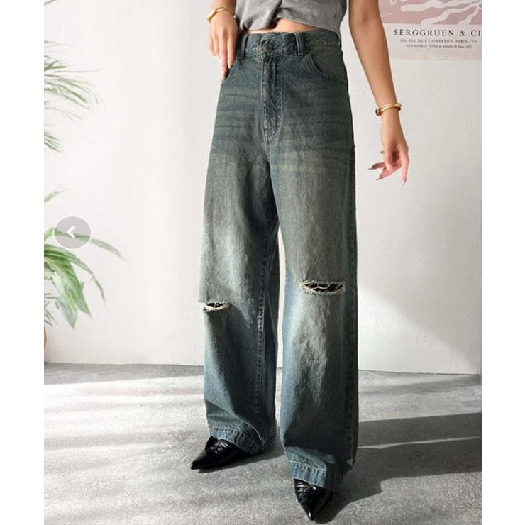 環境に優しいサステナブル素材。綿100％ウエストアシメワイドストレートダメージデ… | Classical Elf  | 詳細画像6 