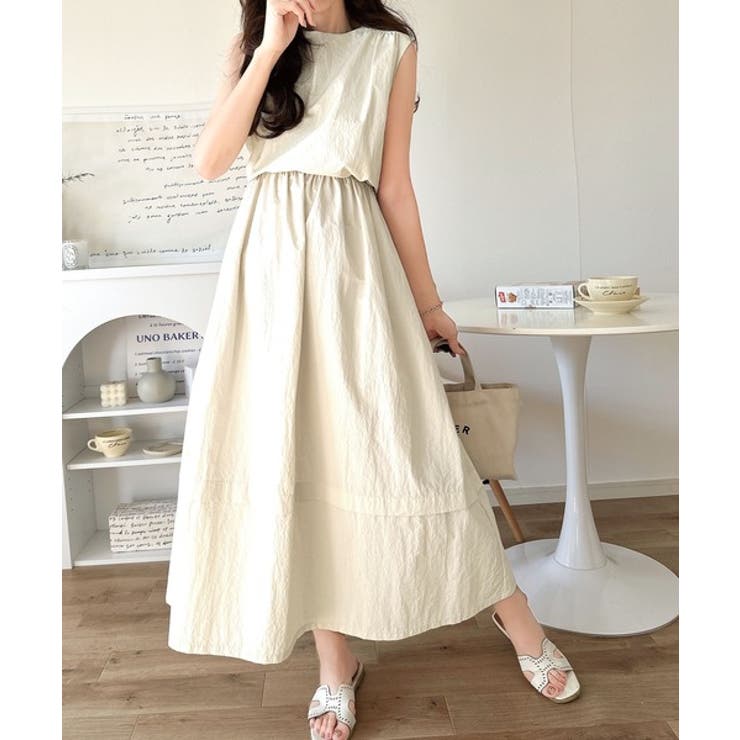 1枚で即お洒落見え。セットアップ風Aラインノースリーブロングワンピース | Classical Elf  | 詳細画像7 