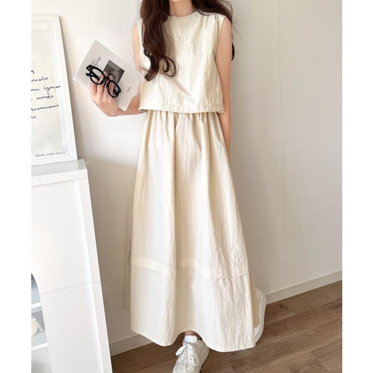 1枚で即お洒落見え。セットアップ風Aラインノースリーブロングワンピース | Classical Elf  | 詳細画像6 