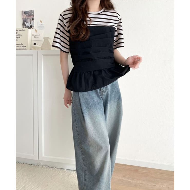 簡単おしゃれが叶う。Tシャツ×ビスチェドッキング半袖トップス | Classical Elf  | 詳細画像50 