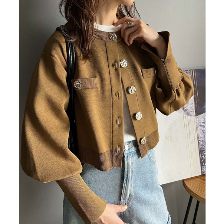 vintage起毛ニット切替カーディガンジャケット短丈グランパCBOYブラウンL vintage起毛ニット切替カーディガンジャケット短丈グランパCBOY