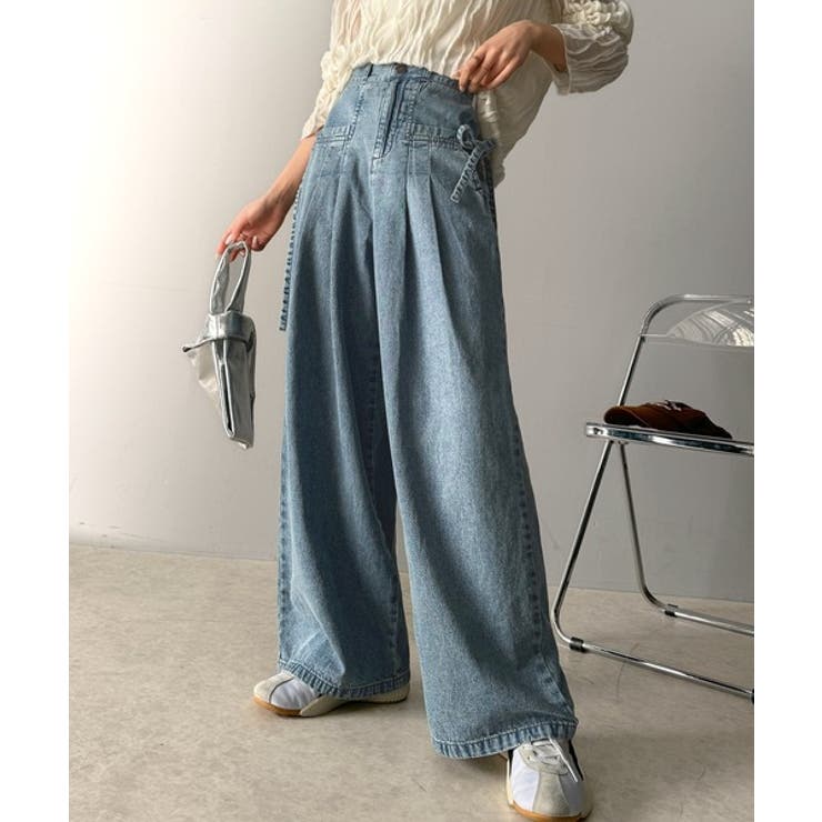 環境に優しいサステナブル素材。綿100%デニム素材サイドリボンタックワイドパンツ… | Classical Elf  | 詳細画像8