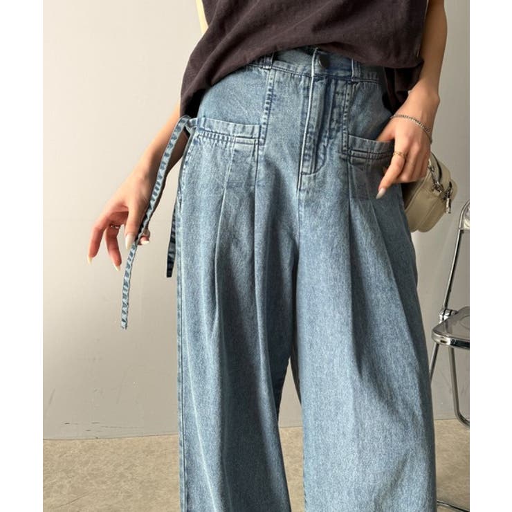 環境に優しいサステナブル素材。綿100%デニム素材サイドリボンタックワイドパンツ… | Classical Elf  | 詳細画像9