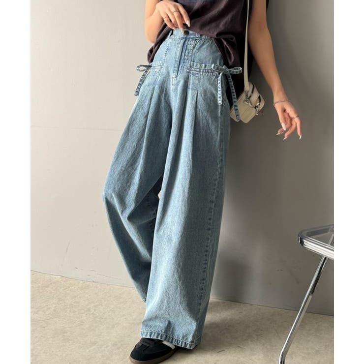 環境に優しいサステナブル素材。綿100%デニム素材サイドリボンタックワイドパンツ… | Classical Elf  | 詳細画像11