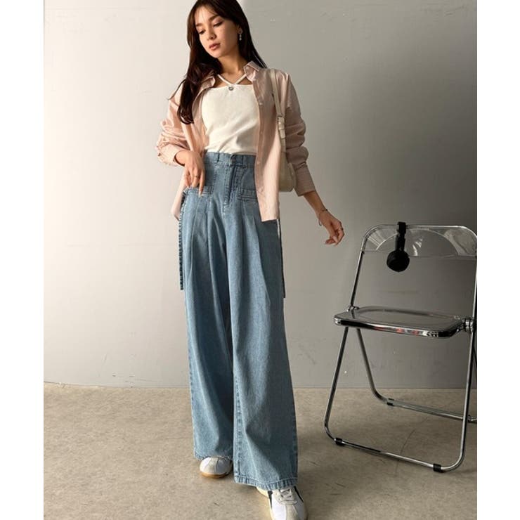 環境に優しいサステナブル素材。綿100%デニム素材サイドリボンタックワイドパンツ… | Classical Elf  | 詳細画像13