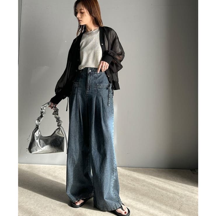 環境に優しいサステナブル素材。綿100%デニム素材サイドリボンタックワイドパンツ… | Classical Elf  | 詳細画像15