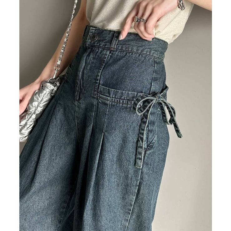 環境に優しいサステナブル素材。綿100%デニム素材サイドリボンタックワイドパンツ… | Classical Elf  | 詳細画像23