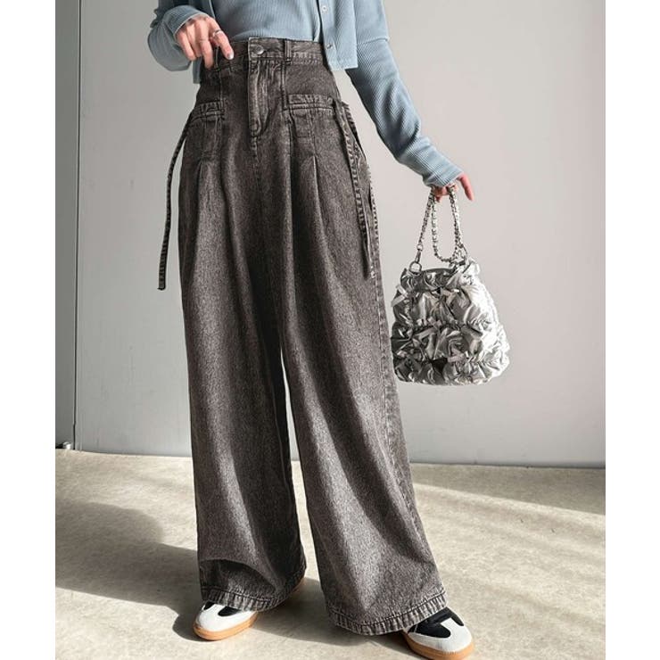 環境に優しいサステナブル素材。綿100%デニム素材サイドリボンタックワイドパンツ… | Classical Elf  | 詳細画像2