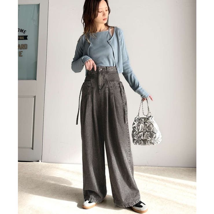 環境に優しいサステナブル素材。綿100%デニム素材サイドリボンタックワイドパンツ… | Classical Elf  | 詳細画像3