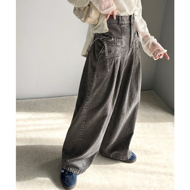 環境に優しいサステナブル素材。綿100%デニム素材サイドリボンタックワイドパンツ… | Classical Elf  | 詳細画像4