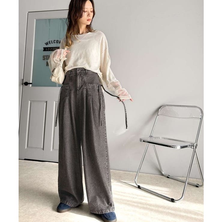 環境に優しいサステナブル素材。綿100%デニム素材サイドリボンタックワイドパンツ… | Classical Elf  | 詳細画像5