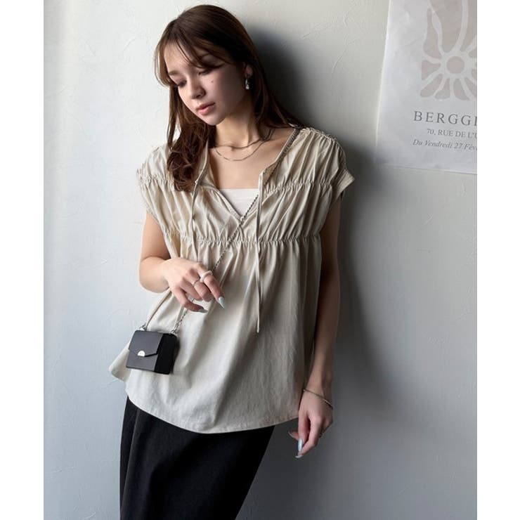 着るだけでオシャレ度ワンランクアップ。綿100％シルケット加工シャーリングトップ… | Classical Elf  | 詳細画像11 