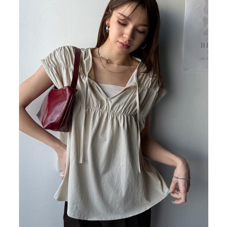 着るだけでオシャレ度ワンランクアップ。綿100％シルケット加工シャーリングトップ… | Classical Elf  | 詳細画像13 