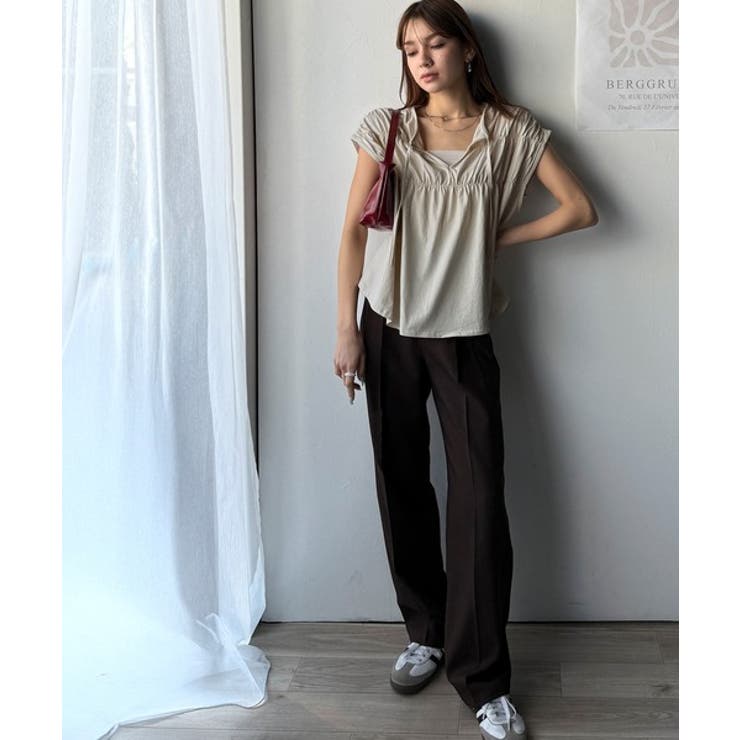 着るだけでオシャレ度ワンランクアップ。綿100％シルケット加工シャーリングトップ… | Classical Elf  | 詳細画像14 