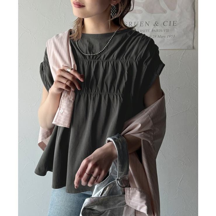 着るだけでオシャレ度ワンランクアップ。綿100％シルケット加工シャーリングトップ… | Classical Elf  | 詳細画像17 