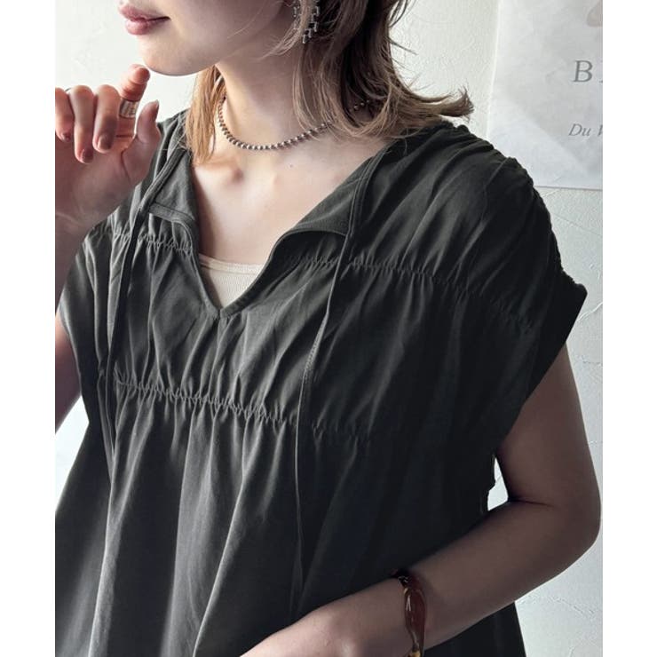 着るだけでオシャレ度ワンランクアップ。綿100％シルケット加工シャーリングトップ… | Classical Elf  | 詳細画像22 