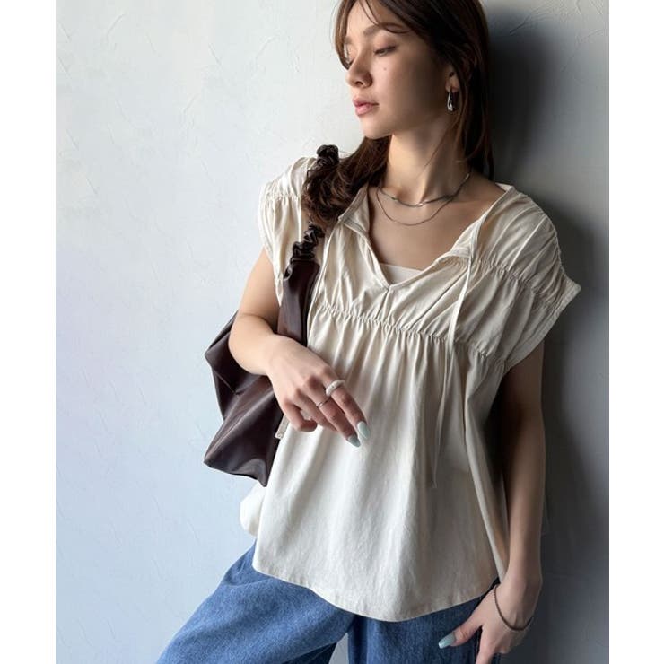 着るだけでオシャレ度ワンランクアップ。綿100％シルケット加工シャーリングトップ… | Classical Elf  | 詳細画像3 