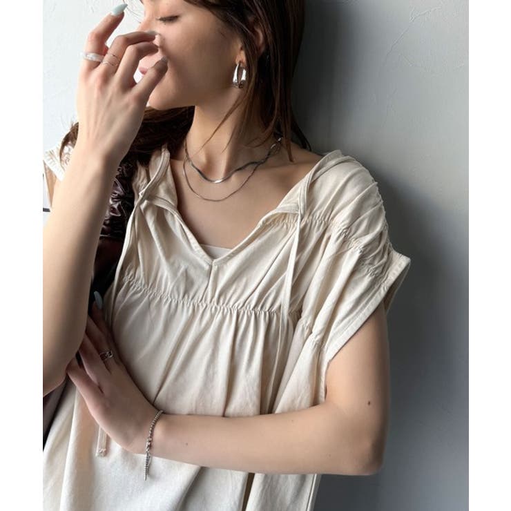 着るだけでオシャレ度ワンランクアップ。綿100％シルケット加工シャーリングトップ… | Classical Elf  | 詳細画像5 