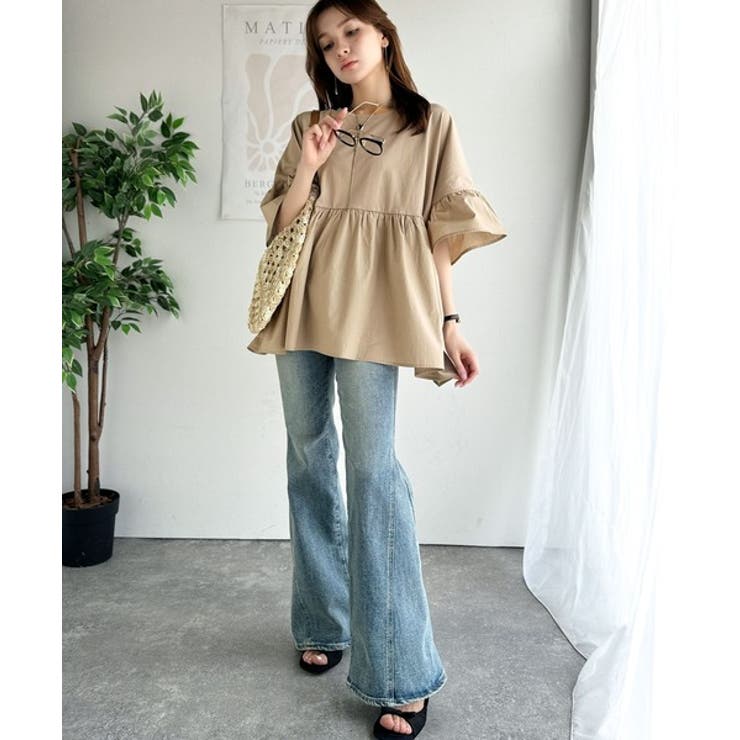 特別な日常を演出。綿100％前後2WAYシルケット加工布帛コンビリボンペプラムト… | Classical Elf  | 詳細画像24 