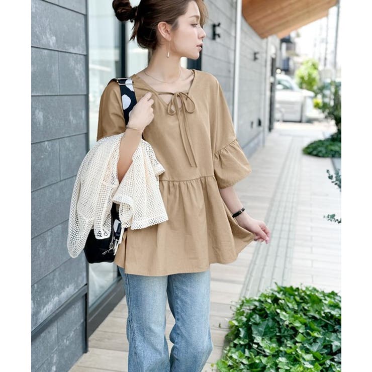 特別な日常を演出。綿100％前後2WAYシルケット加工布帛コンビリボンペプラムト… | Classical Elf  | 詳細画像36 